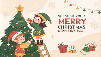 Fototapeta premium We wish you a Merry Christmas and Happy new year greeting background template