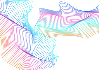 Multicolored Contour Background White Vector. Array Template. Bright Mesh Form. Wave Holistic Illustration. Rainbow Connect Ribbon.