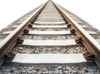 Railway tracks stretching into the horizon, perspective view. Transportation and travel infrastructure concept