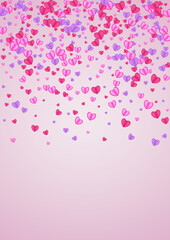 Lilac Heart Background Pink Vector. Sweetheart Texture Confetti. Red Falling Frame. Fond Heart Shape Backdrop. Tender Folded Pattern.