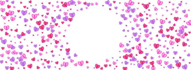Violet Confetti Background White Vector. Rain Backdrop Heart. Red Happy Frame. Tender Confetti Gift Pattern. Pink Random Texture.