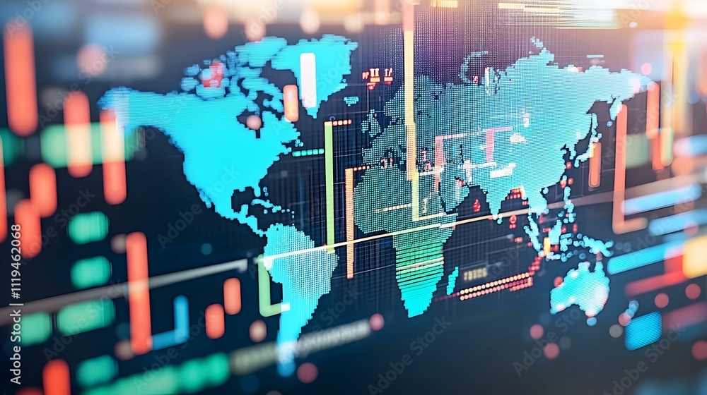 Aufkleber abstract world map digital data visualization. global network, technology, finance, and communicatio