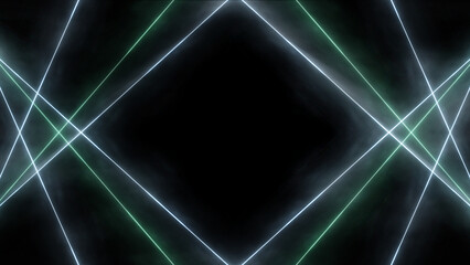 Abstract laser beams light glowing neon lines style VJ dance party show on black background.