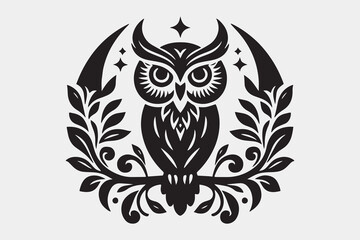 owl on branch white background vector illustration
