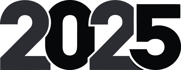 Simple 2025 New Year Text, Overlapping Letters Vector Illustration for Website, Poster, or Banner.