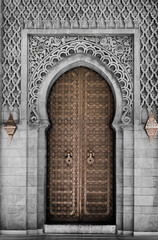 Arabic oriental styled door in Morocco. New trending colour of the 2025 year 
