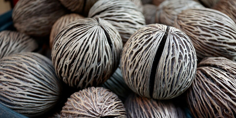 Close up of seed from Cerbera odollam tree in a basket