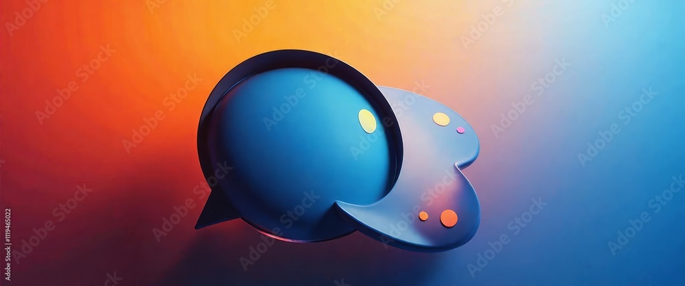 Poster a colorful abstract design with a white circle in the middle. the circle is a speech bubble and the 