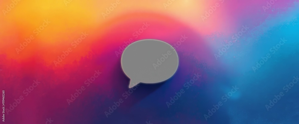 Poster a colorful abstract design with a white circle in the middle. the circle is a speech bubble and the 