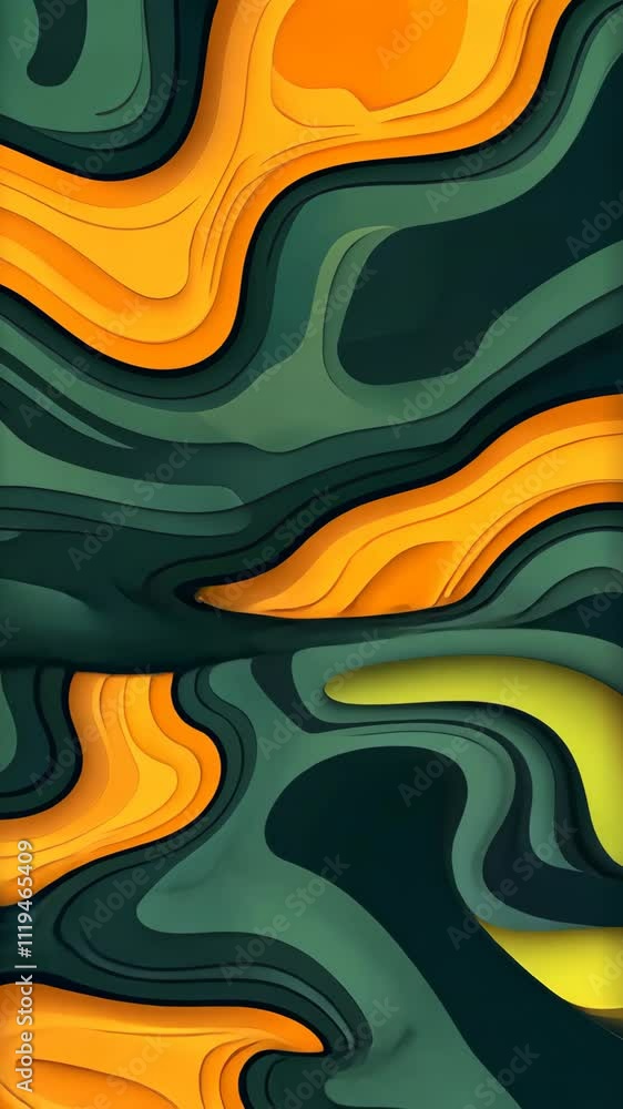 Poster abstract design with flowing shapes and vibrant colors in striking contrast on a textured background