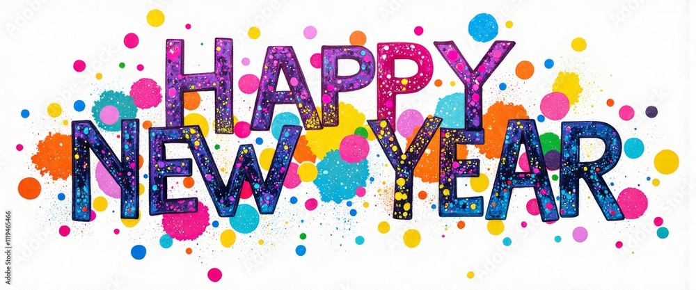 Poster a colorful background with the word happy new year written in the middle. the word is written in a f