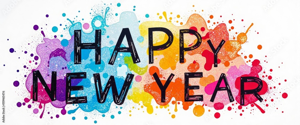 Poster a colorful background with the word happy new year written in the middle. the word is written in a f