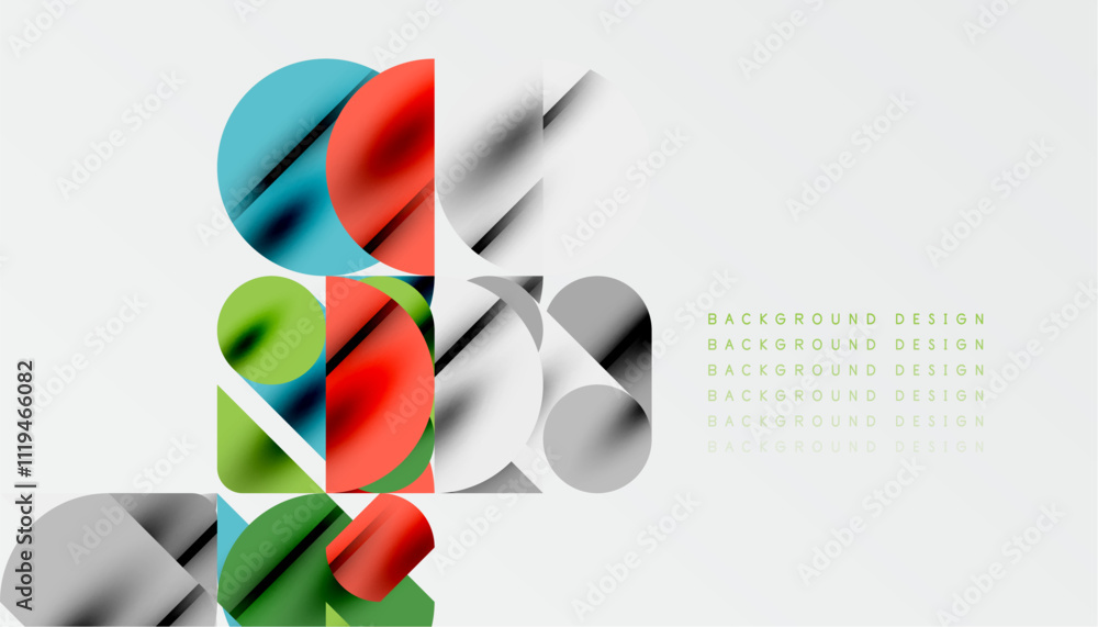 Poster color beautiful circles, semi circles, squares and round triangles. geometric mosaic style pattern a