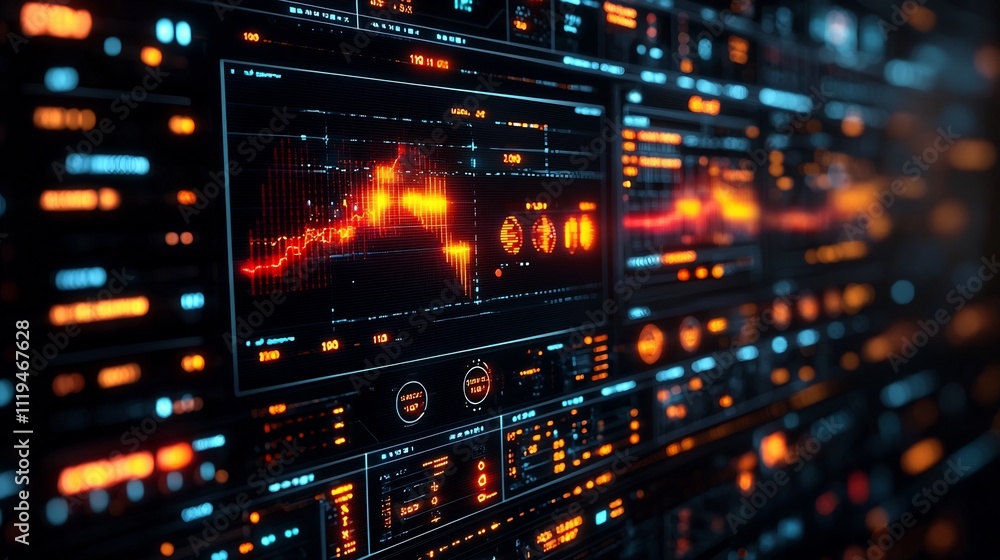 Poster real time ai powered fraud detection in financial sector with glowing analytics dashboard