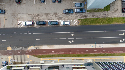 Aerial View of City Street with Bike Lane and Parking