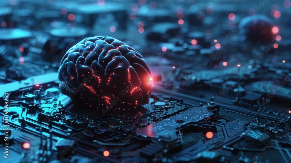 Poster 3d brain processor artificial intelligence concept