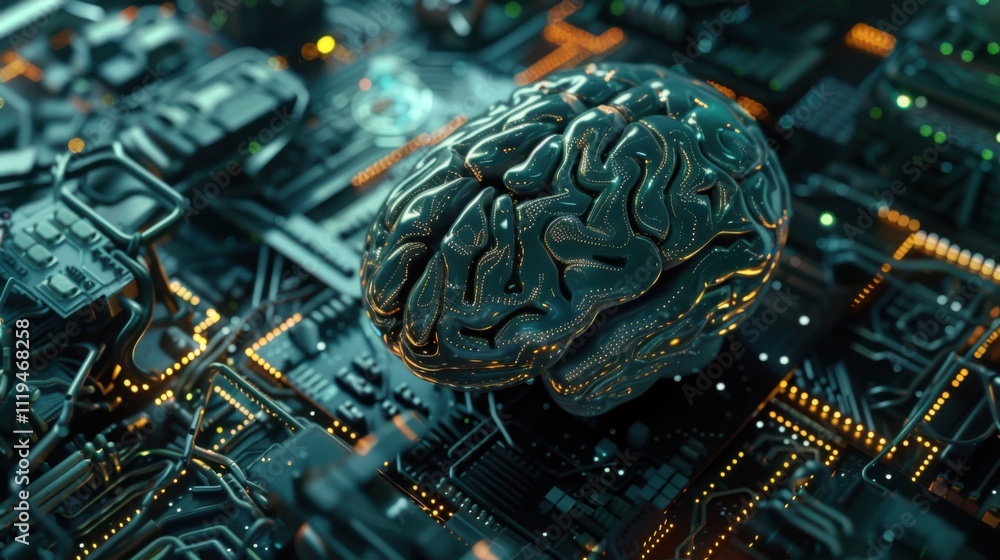 Aufkleber 3d brain processor artificial intelligence concept