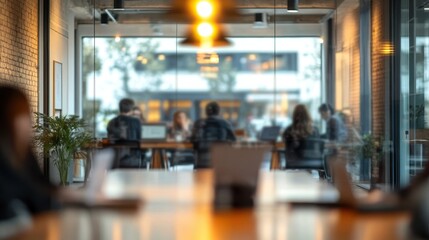 A softly blurred networking event featuring business professionals in formal attire, mingling and conversing in a modern venue with warm lighting, creating a vibrant yet professional atmosphere