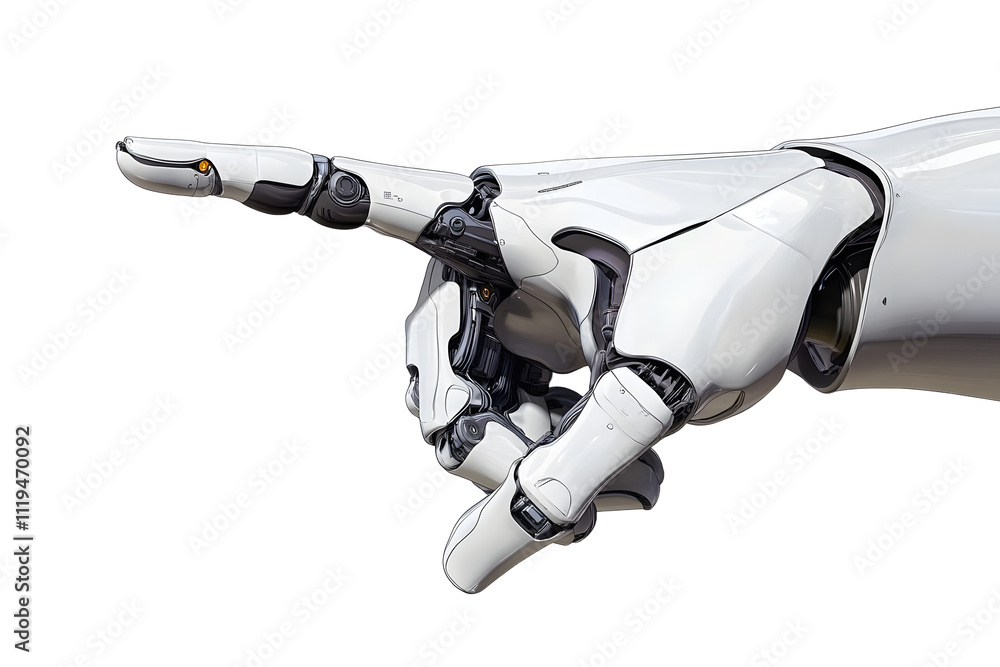 Canvas Prints white cyborg robotic hand pointing his finger - 3d rendering isolated on free png background.