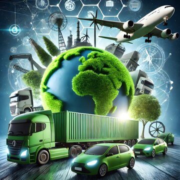 Green logistic or Sustainable transport. Sustainable global transport. logistics or travel by Ship, car, train, airplane, truck, with clean energy and ... See More (1)_Nero AI_Photo