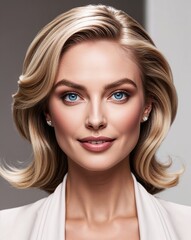 Naklejka premium Studio portrait of a woman with blonde hair, blue eyes- model photography
