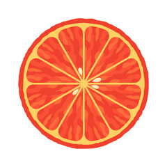 Top view of a fresh orange slice with seeds and vibrant texture on white background. Citrus fruit and healthy eating concept. Design for poster, banner, card, print.