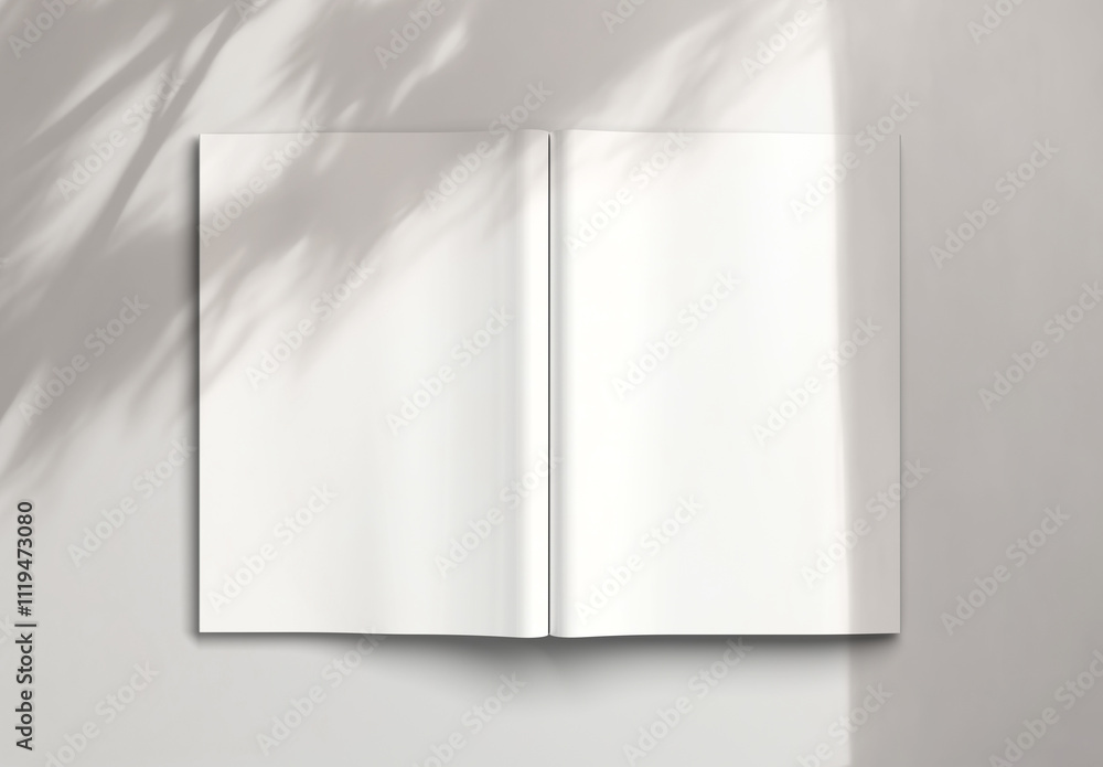 Wall mural open magazine mockup on white background with soft shadows. 3d rendering