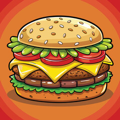 A juicy cheeseburger with lettuce. tomato. and a sesame seed bun.