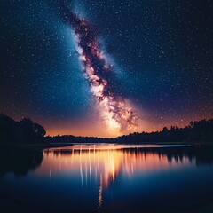 Milky Way Galaxy Reflecting on a Calm Lake