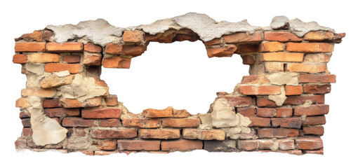 Old brick wall with hole and weathered texture