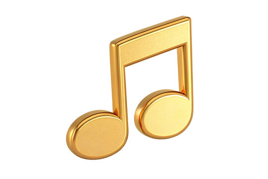 A double golden musical note in 3D, radiating vibrant energy and representing the essence of rhythm and melody, isolated on a transparent background