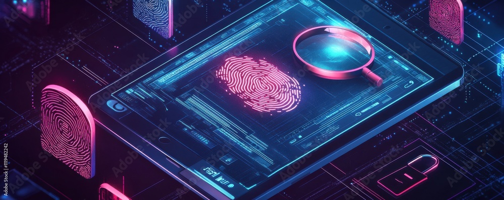 Aufkleber futuristic digital interface showcasing fingerprint biometrics and security