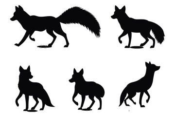 Fototapeta premium Versatile Fox Silhouette Set Showcasing Standing, Sitting, and Alert Poses