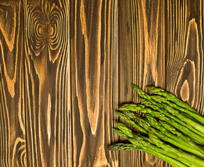 Green asparagus. Fresh asparagus on aphids. View of the beast. Free space for your text.
