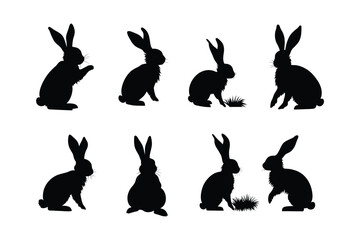 Obraz premium Rabbit Silhouette Collection in Sitting, Eating, and Alert Poses