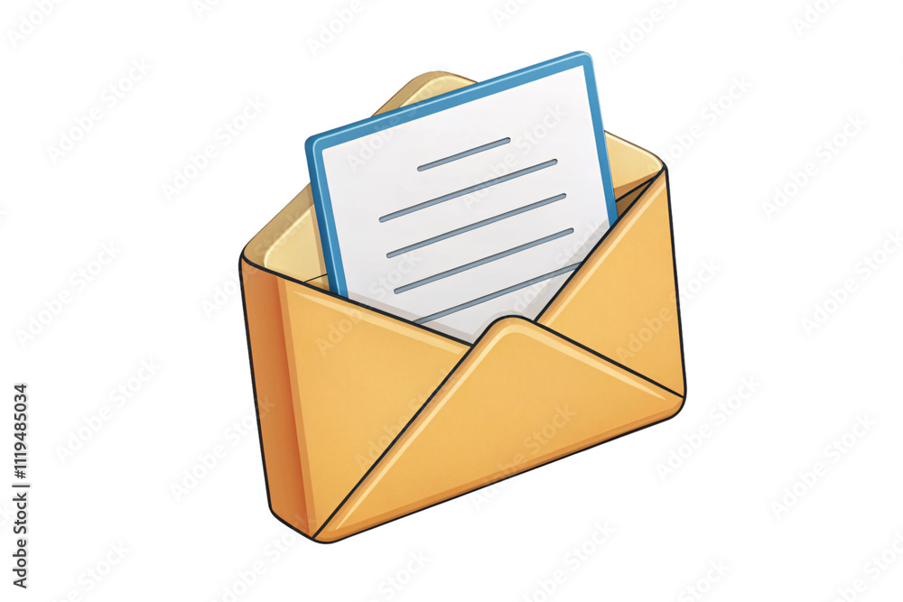 Poster a yellow envelope, angled differently, showing the letter with crisp lines and a clean blue-bordered