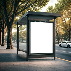 blank billboard on the street, High-Resolution Image of Urban Bus Stop