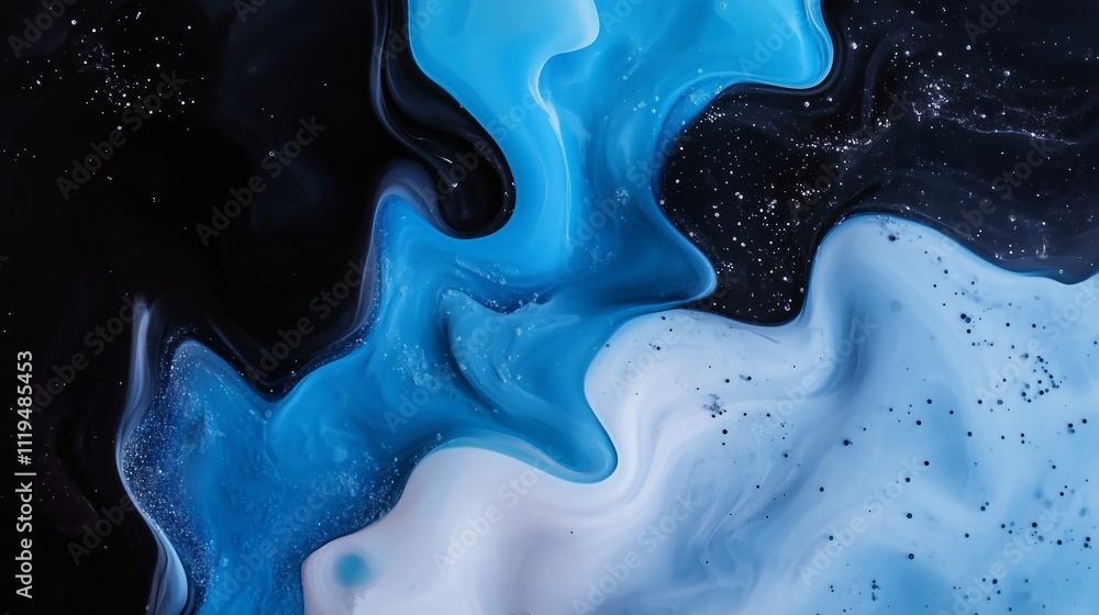 Poster abstract swirling patterns of blue and black with sparkles create a mesmerizing visual experience