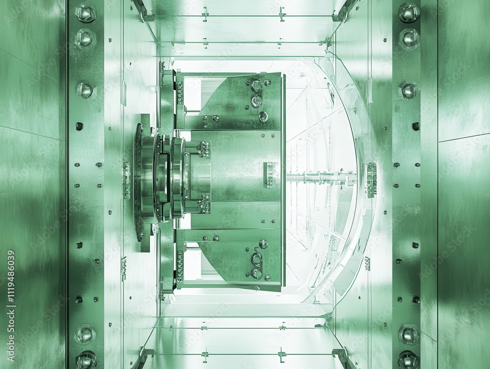 Poster high-tech security vault interior with sophisticated locking mechanism and futuristic design feature