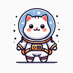 Fototapeta premium Cute Cartoon of Space Cat in Astronaut Suit on Cosmic Adventure. Astronaut Cat Vector.