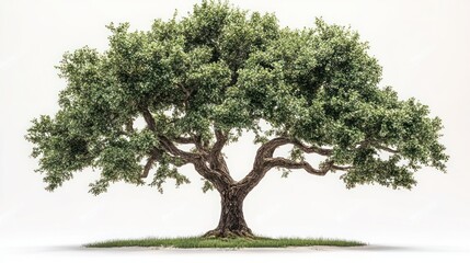 Obraz premium A large, leafy tree stands prominently against a light background, symbolizing nature and growth.