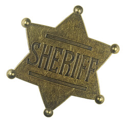 Vintage six point sheriff star badge isolated on a white background. Sheriff's wild west badge.
