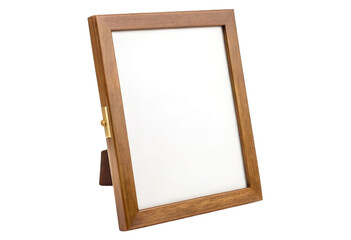 Wooden picture frame with easel isolated with transparent background