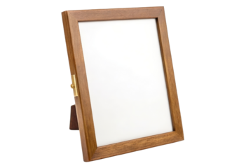 Wooden picture frame with easel isolated with transparent background