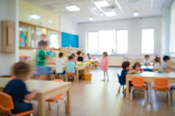 Fototapeta premium A room in a kindergarten with children and a blurred background