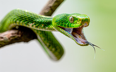 Obraz premium Wooden green snake with vibrant scales, symbolizing the Chinese New Year 2025.