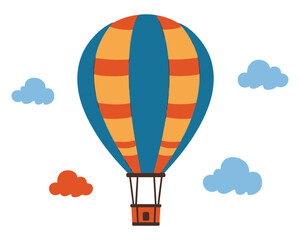 Fototapeta premium Striped Hot Air Balloon with Orange and Blue Colors in a Cloudy Sky