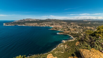 La baie de Cassis depuis la route du cap Canaille, Bouches-du-Rhône, France