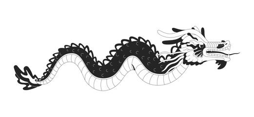 Dragon chinese new year black and white 2D line object. Mysterious oriental animal. Asian culture fantasy. Mythological beast isolated clip art vector outline item. Monochromatic spot illustration