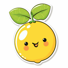 Cute lemon sticker on white background illustration. Cartoon style.